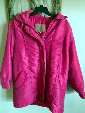 Vintage J.G. Hook Hooded Parka Hot Pink Real Fox Fur Trim Winter Coat Size 8